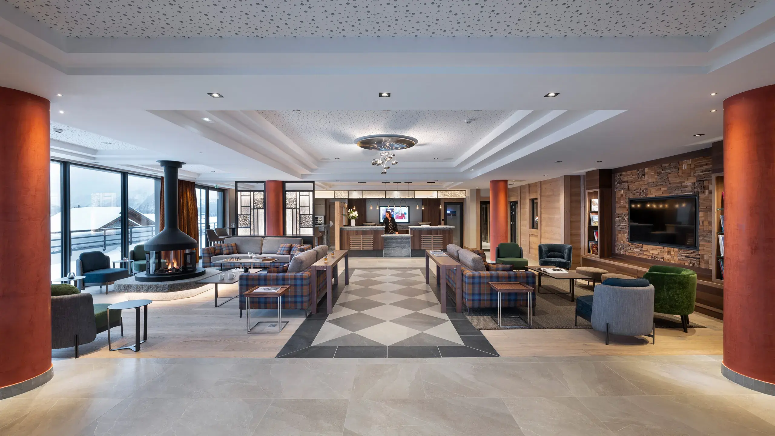 Réception de l'hôtel et résidence Alpen Lodge à La Rosière