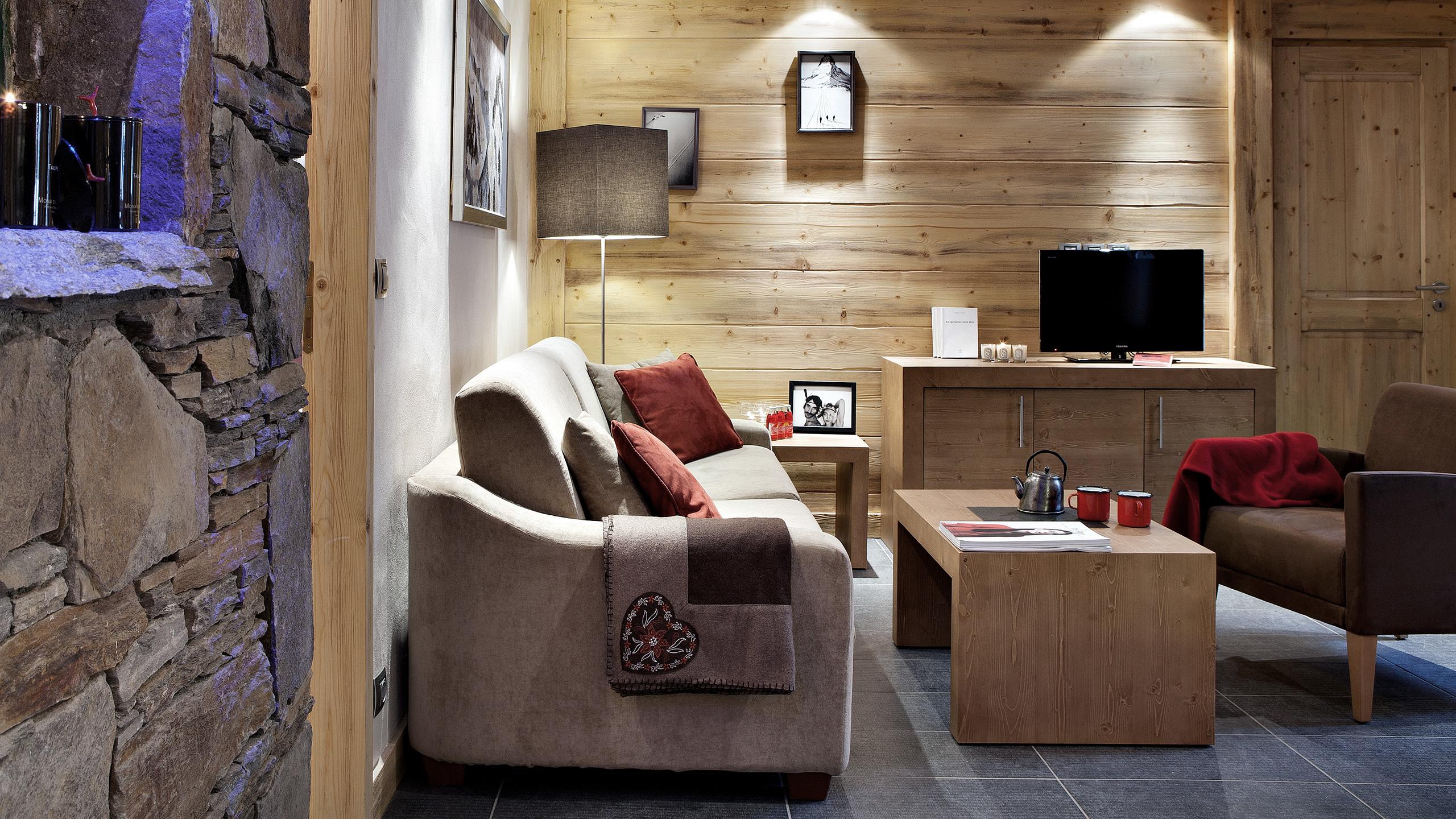 Salon d'un appartement au sein des Chalets Bérénice à Samoëns