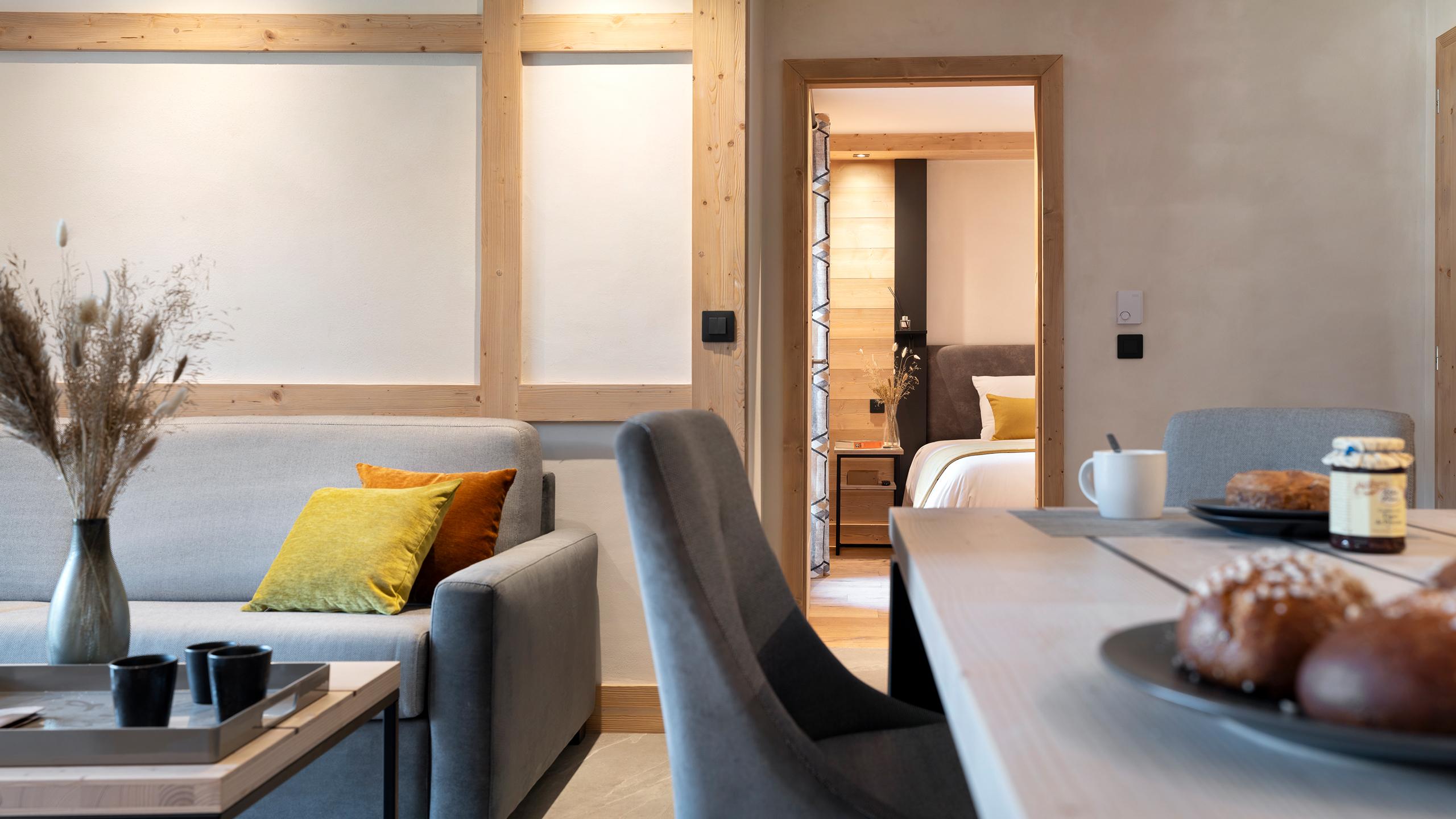Salon dans un appartement à vendre au Hameau de l'Ours à Manigod La Croix Fry