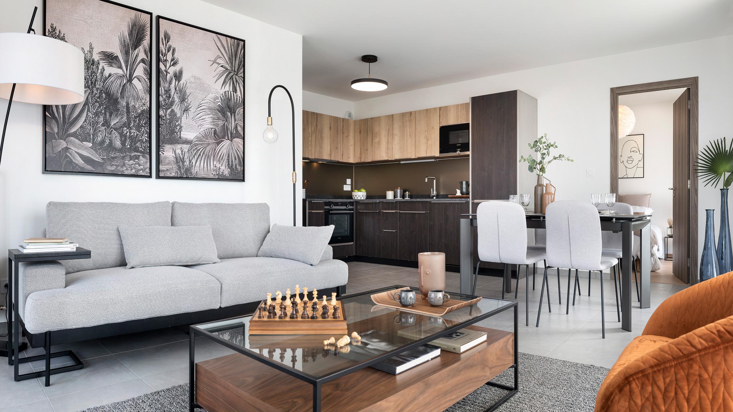 Salon d'un appartement à vendre au Clos Marlioz à Aix les Bains