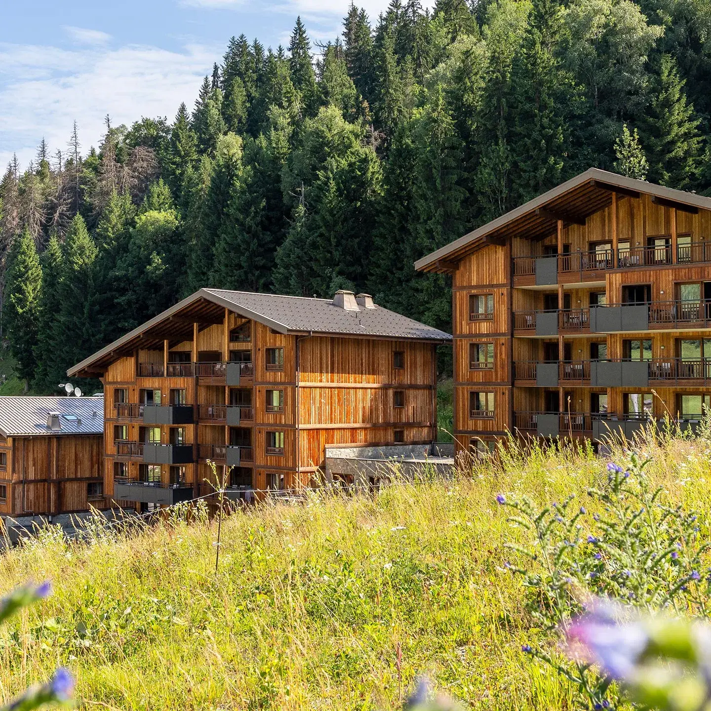 Architecture en cascade des Chalets Láska en été