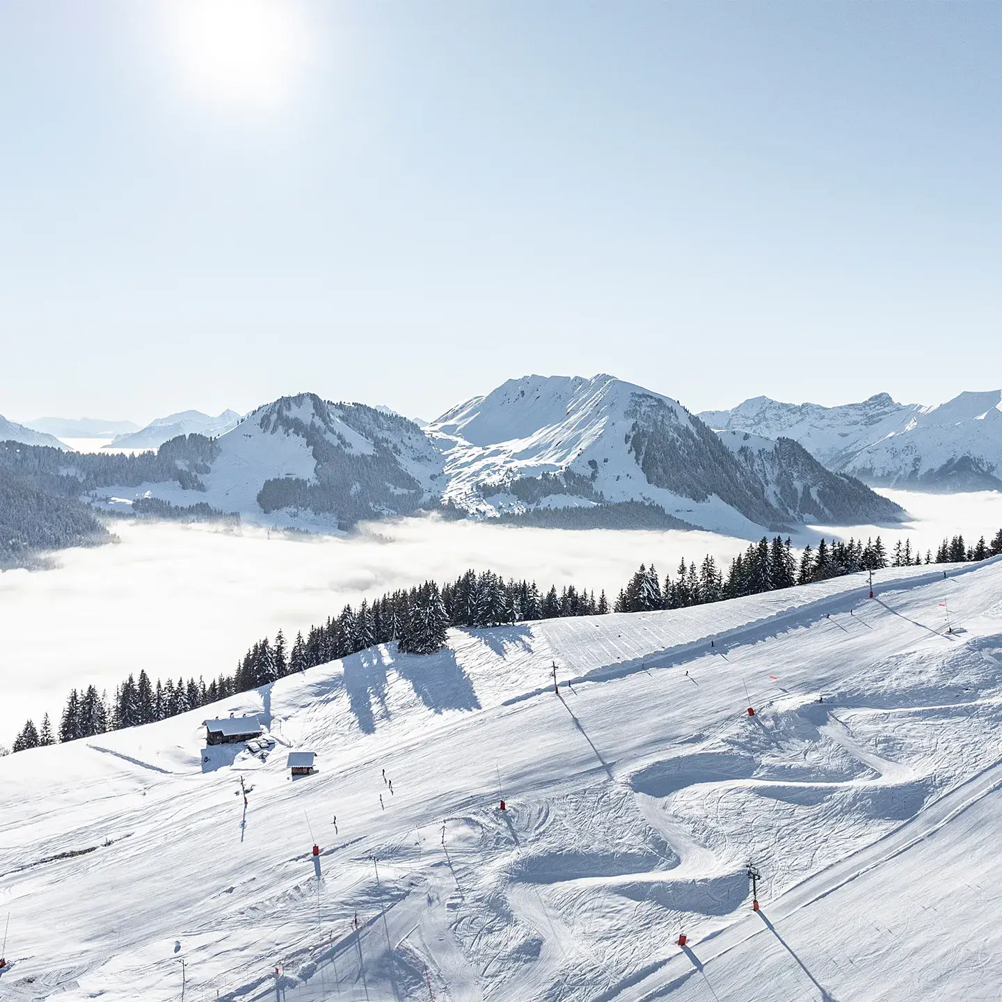 Panorama sur les pistes du domaine de La Clusaz-Manigod