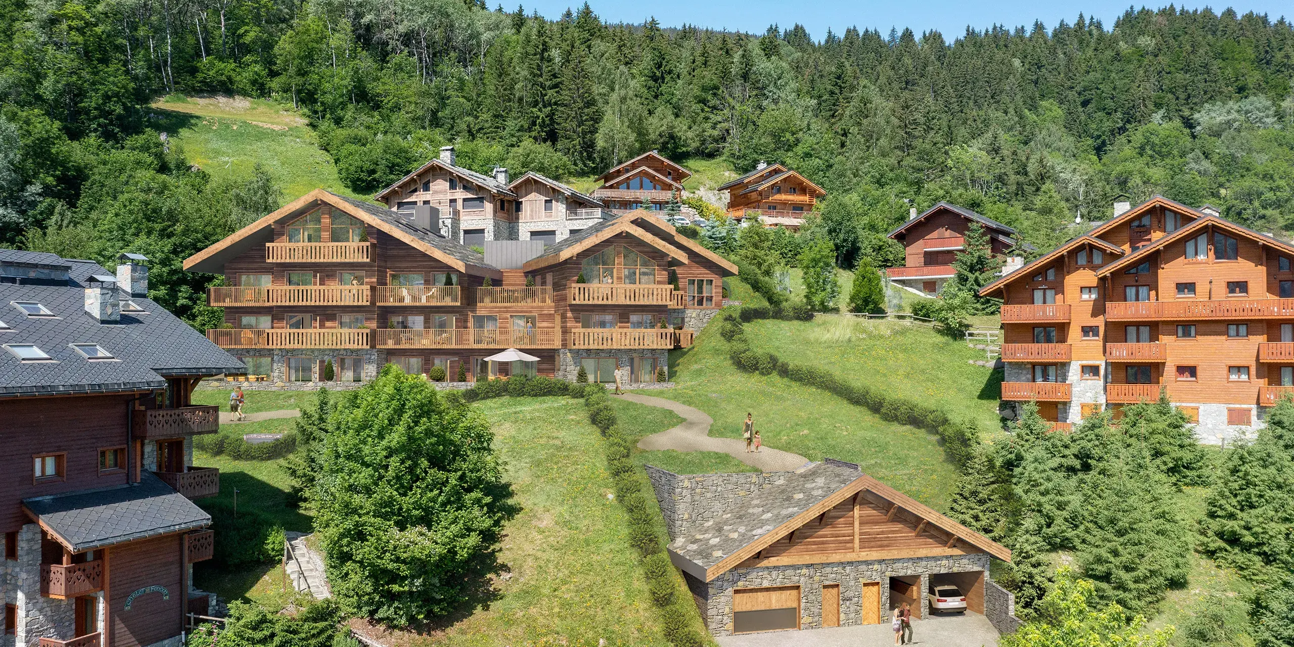 Perspective vue extérieure de la résidence Chalet Apsara à Méribel