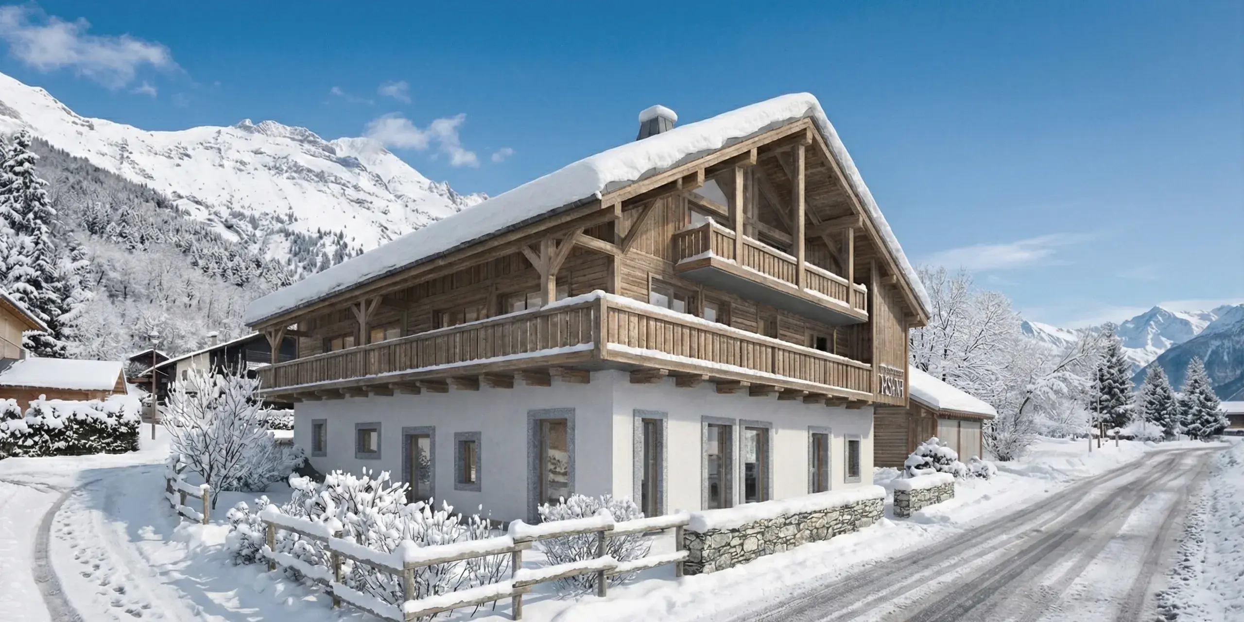 Vue extérieure de la Ferme Laska aux Contamines-Montjoie en hiver