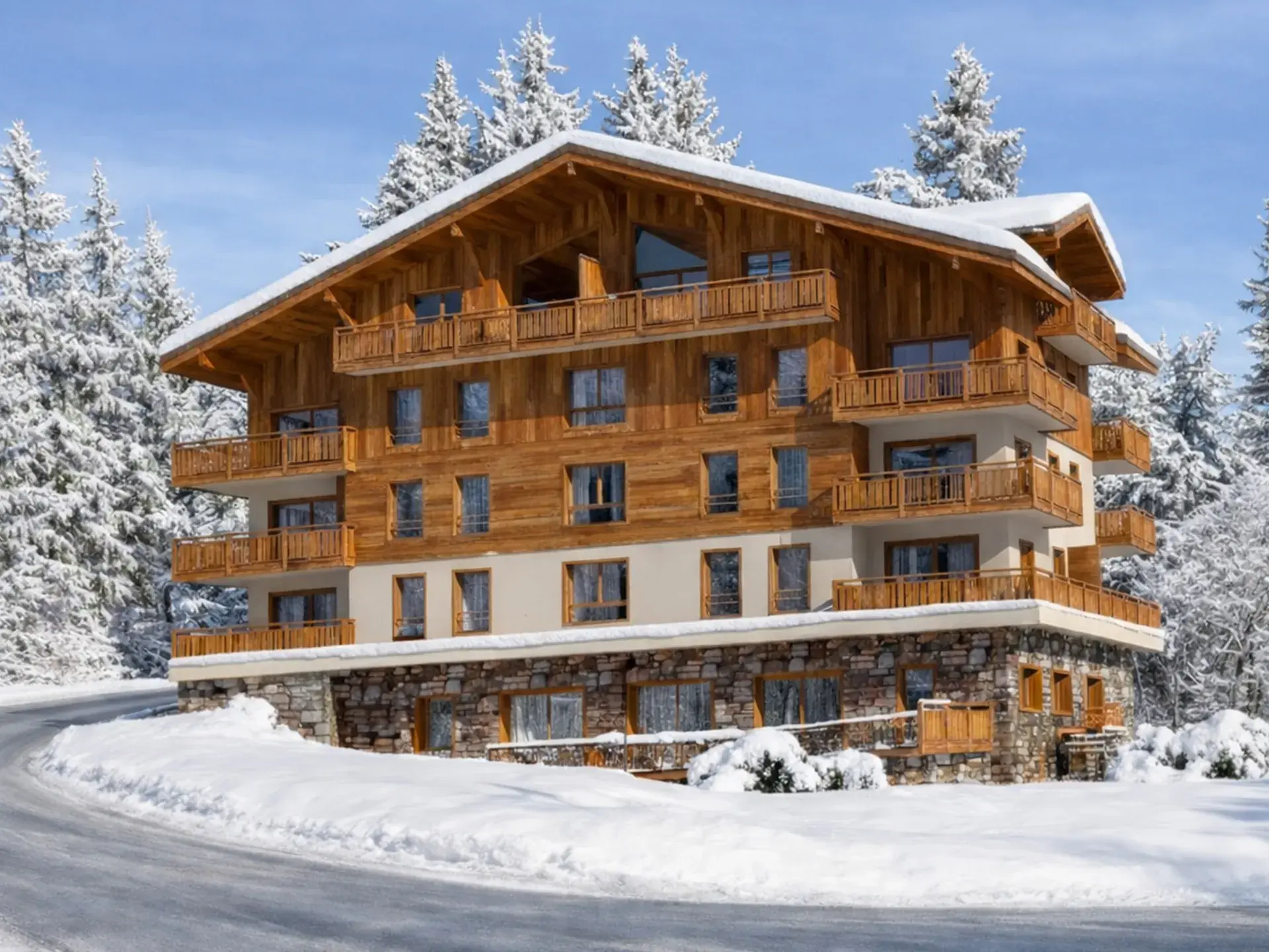 Vue extérieure du Chalet Caribou aux Saisies en hiver