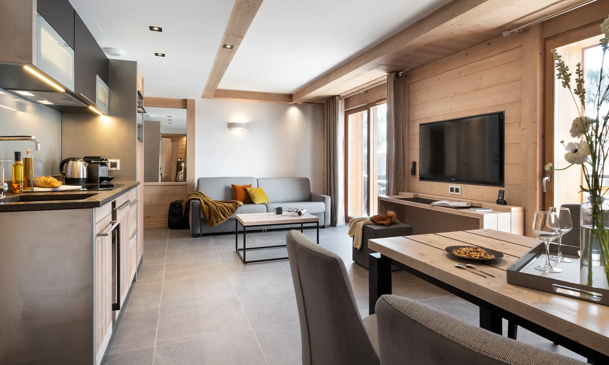  Pièce à vivre d'un appartement de la résidence Akoya à Valmorel