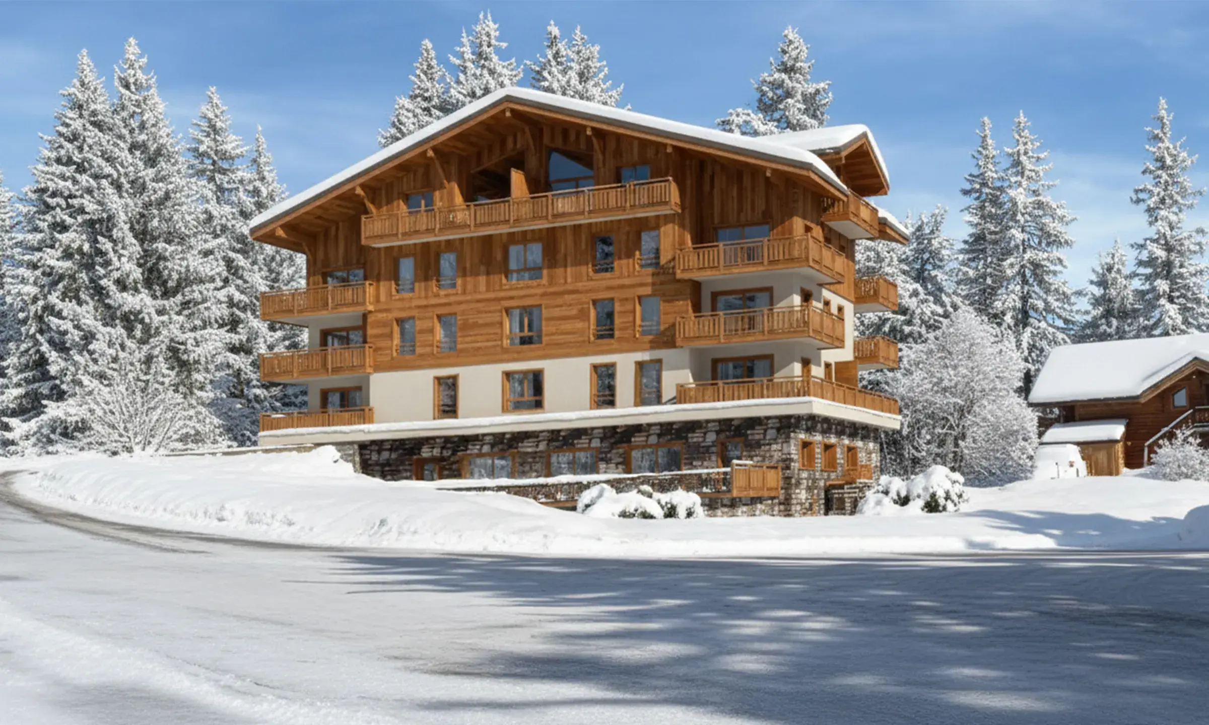 Vue extérieure du Chalet Caribou aux Saisies en hiver
