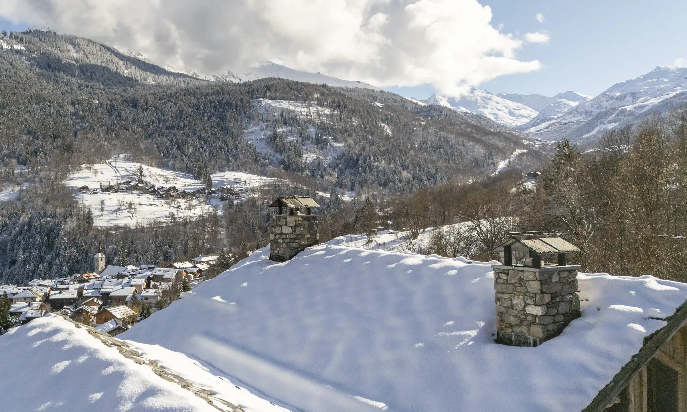 Chalet Apsara à Méribel, panorama depuis le chalet dominant le quartier des Allues et les montagnes environnantes