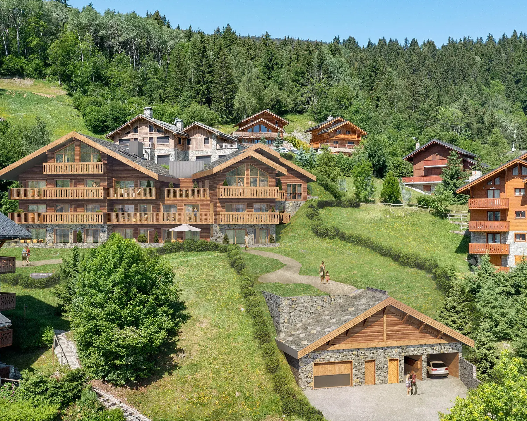 Perspective vue extérieure de la résidence Chalet Apsara à Méribel