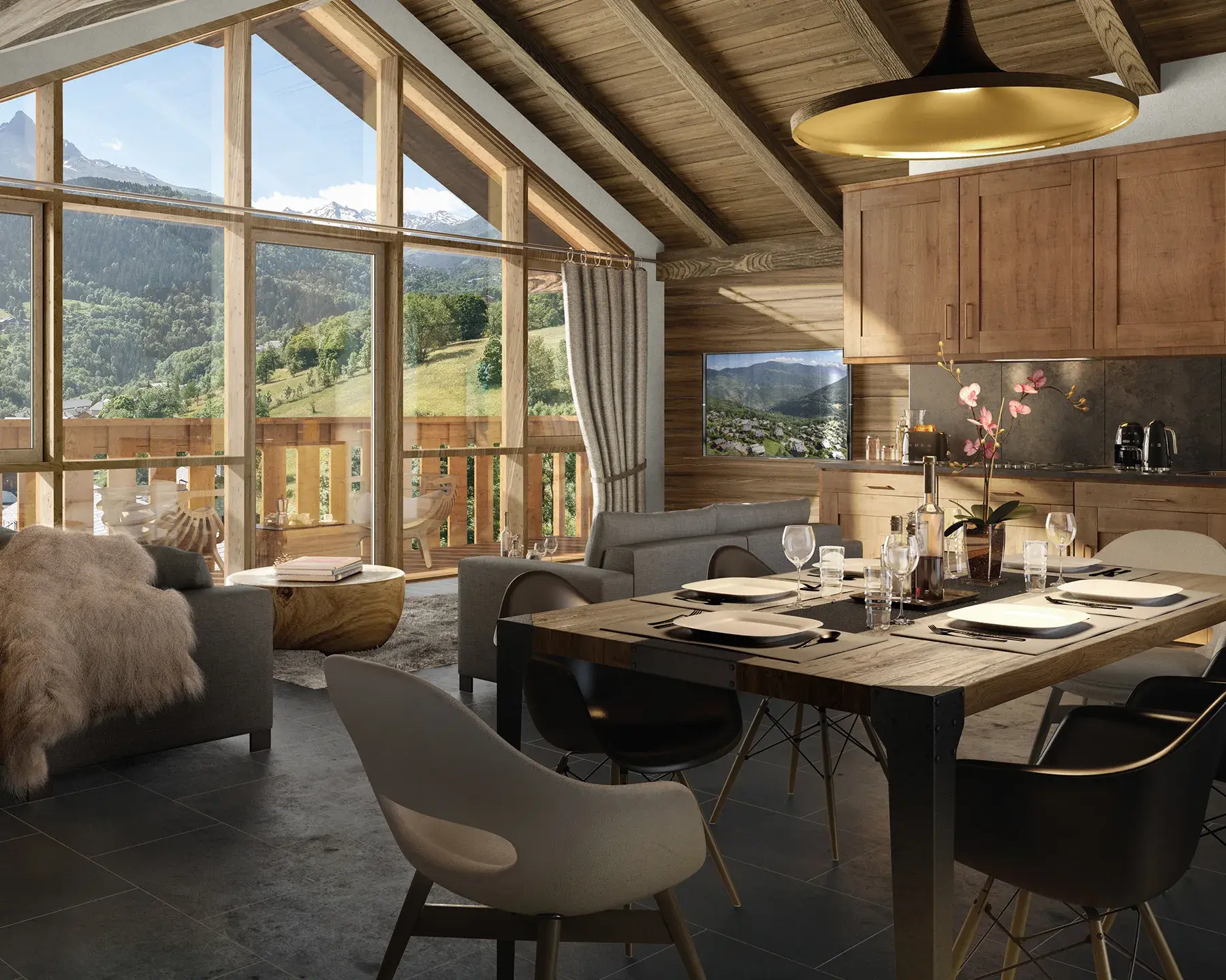 perspective salon d'un appartement de Chalet Apsara à Méribel