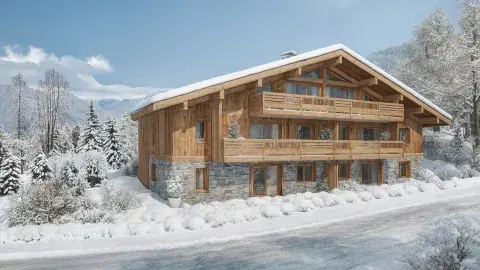 Chalet Victorine aux Carroz d’Arâches, extérieur enneigé